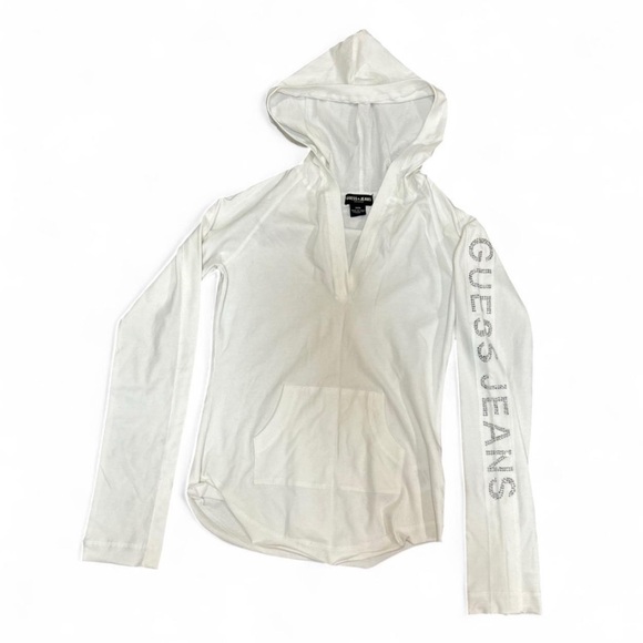 Guess Tops - GUESS White Hooded Long Sleeve Top with Logo Sleeve